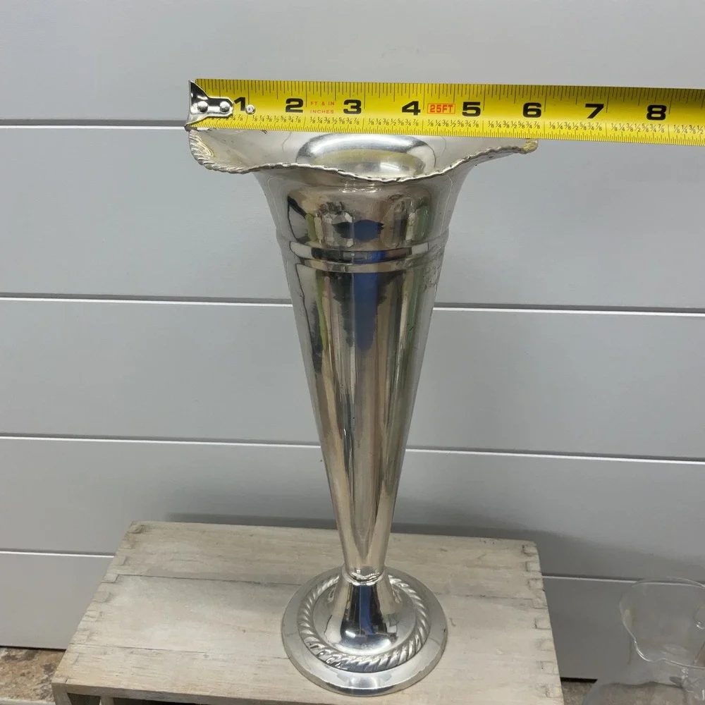 Vintage Silver Plated Trumpet Vase Scalloped Rim Rope Twist Base 12.5 Inch